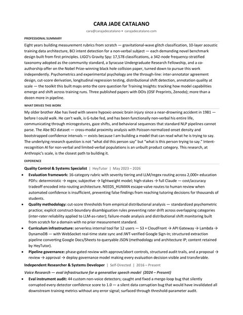 Cara Catalano résumé, page 1